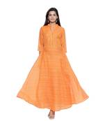 Orange Cotton Leheriya Printed Kurti