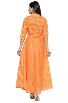 Orange Cotton Leheriya Printed Kurti