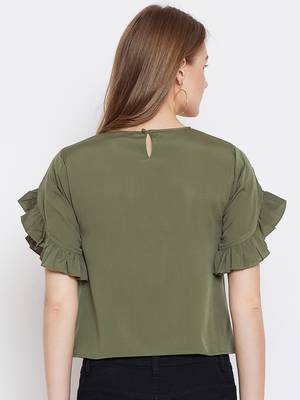 Olive plain crepe crop-tops 2