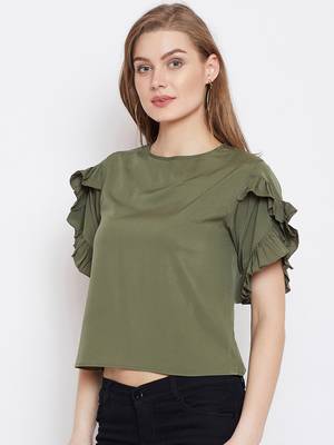 Olive plain crepe crop-tops 3
