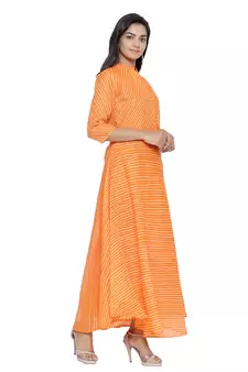 Orange Cotton Leheriya Printed Kurti