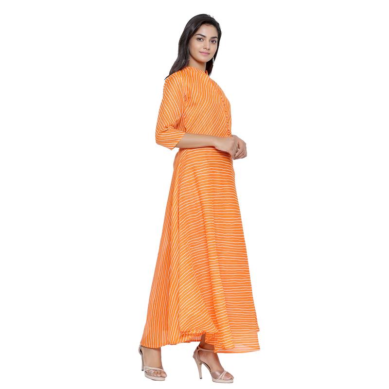 Orange Cotton Leheriya Printed Kurti