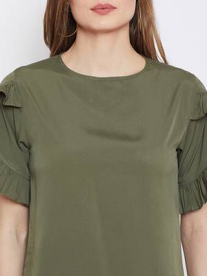 Olive plain crepe crop-tops 5