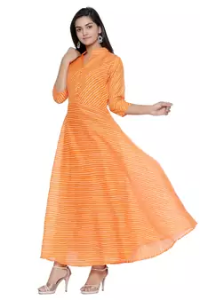 Orange Cotton Leheriya Printed Kurti
