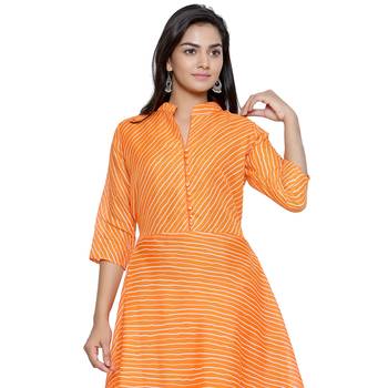 Orange Cotton Leheriya Printed Kurti 5