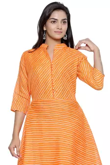 Orange Cotton Leheriya Printed Kurti