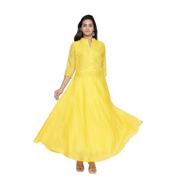 Yellow Cotton Leheriya Printed Kurti 1