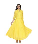 Yellow Cotton Leheriya Printed Kurti