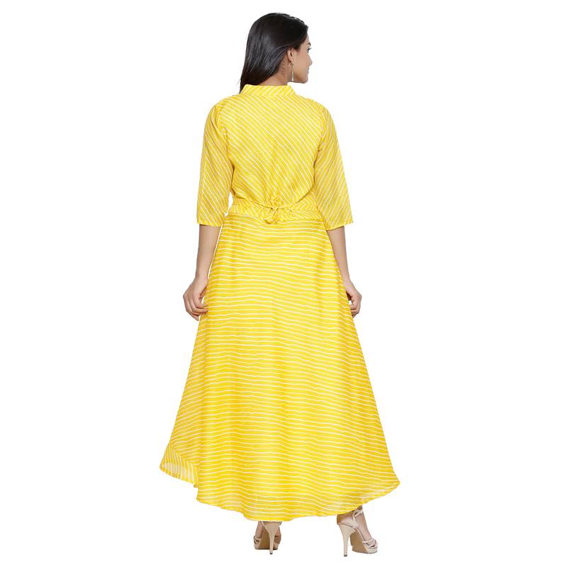 Yellow Cotton Leheriya Printed Kurti