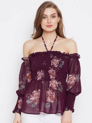 Maroon printed georgette long-tops 1