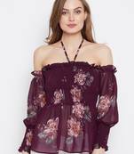 Maroon printed georgette long-tops