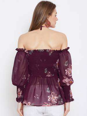 Maroon printed georgette long-tops 2