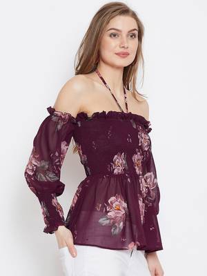 Maroon printed georgette long-tops 4