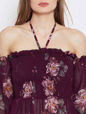 Maroon printed georgette long-tops 5