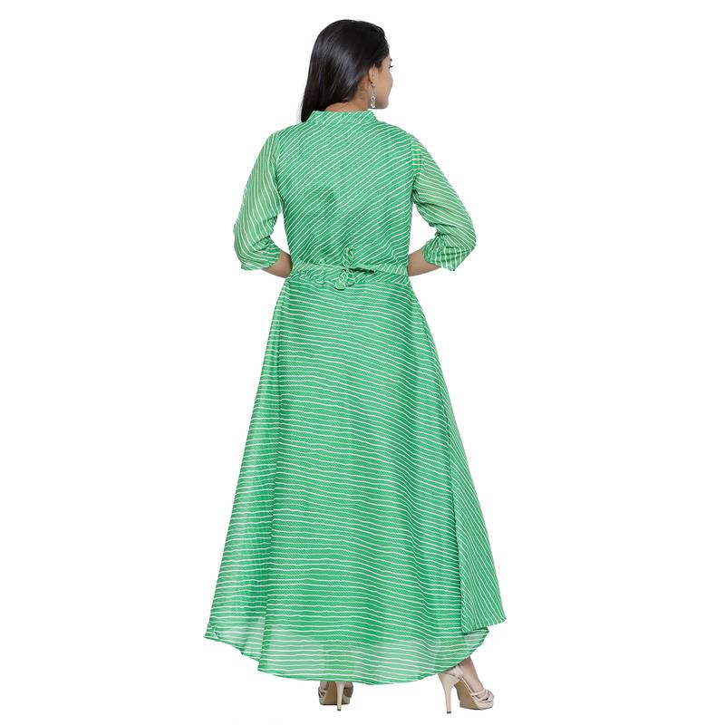 Green Cotton Leheriya Printed Kurti