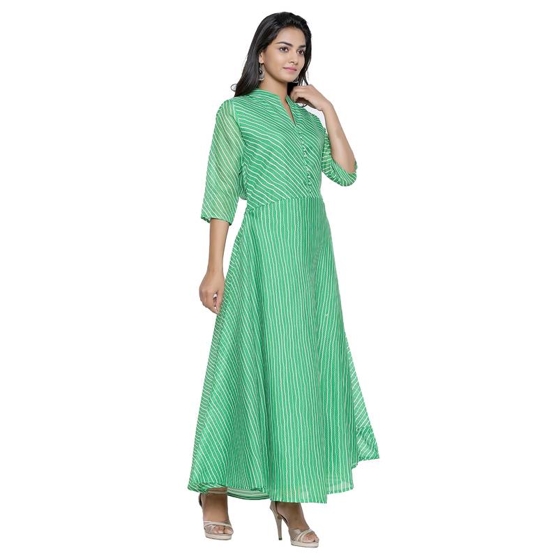 Green Cotton Leheriya Printed Kurti