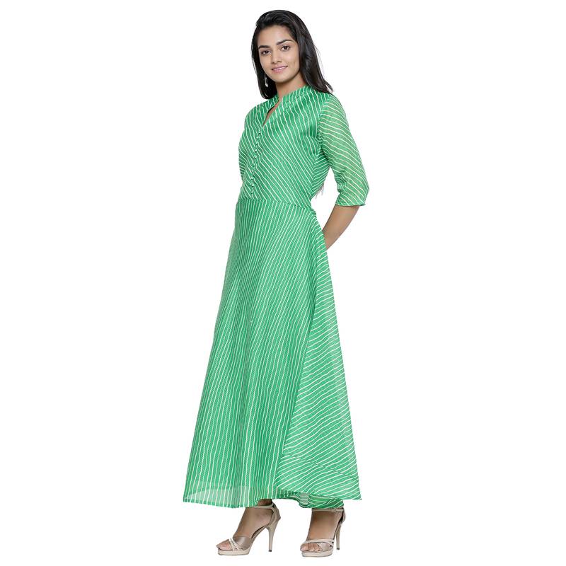 Green Cotton Leheriya Printed Kurti