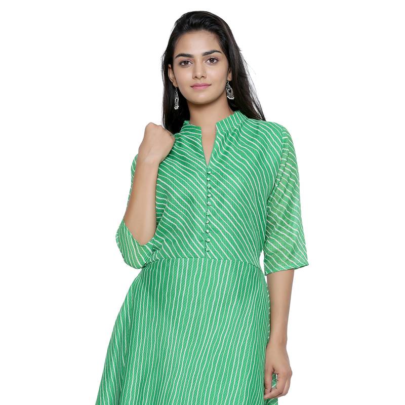 Green Cotton Leheriya Printed Kurti