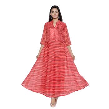 Red Cotton Leheriya Printed Kurti 1