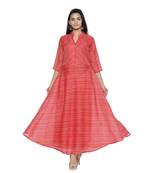 Red Cotton Leheriya Printed Kurti