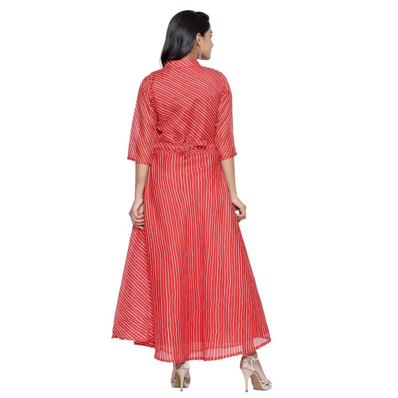 Red Cotton Leheriya Printed Kurti