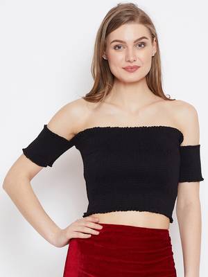 Black plain rayon crop-tops 1
