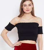 Black plain rayon crop-tops