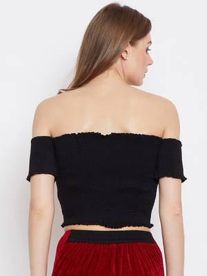 Black plain rayon crop-tops 2