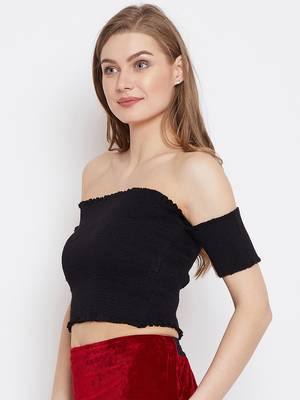 Black plain rayon crop-tops 3