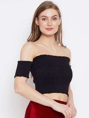 Black plain rayon crop-tops 4