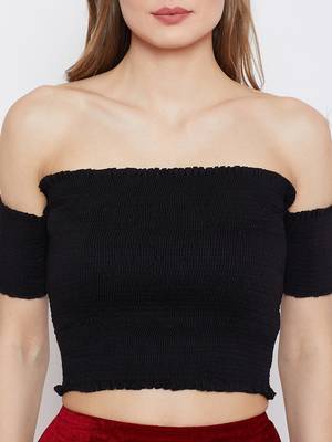 Black plain rayon crop-tops 5