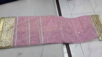 Cream Mirror Work net saree with blouse 2