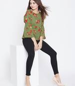 Olive printed polyester party-tops