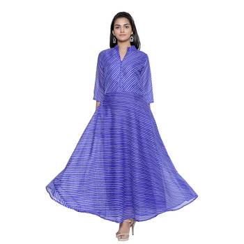 Blue Cotton Leheriya Printed Kurti 1