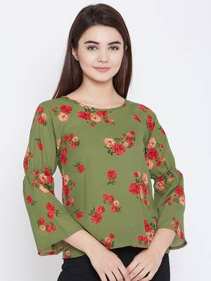 Olive printed polyester party-tops 2