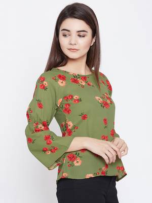 Olive printed polyester party-tops 4