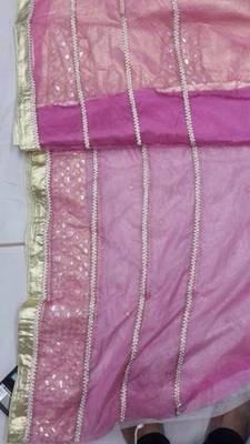 Cream Mirror Work net saree with blouse 3