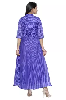 Blue Cotton Leheriya Printed Kurti