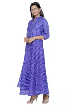 Blue Cotton Leheriya Printed Kurti