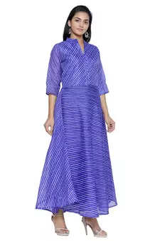 Blue Cotton Leheriya Printed Kurti