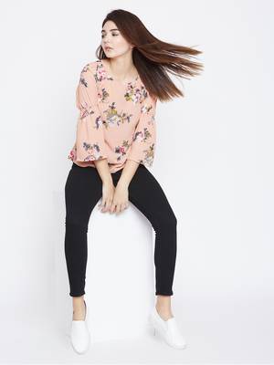 Peach printed polyester party-tops 1