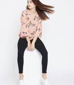 Peach printed polyester party-tops