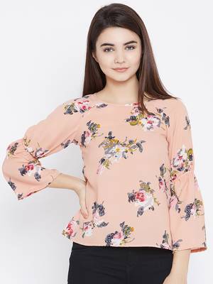 Peach printed polyester party-tops 2