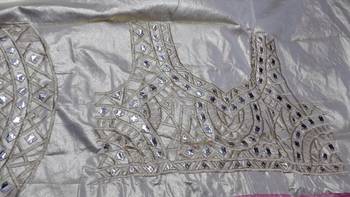 Cream Mirror Work net saree with blouse 5
