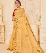 Yellow Poly Silk Embroidered Heavy Work Saree