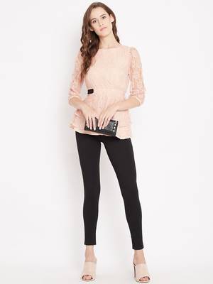 Peach embroidered net party-tops 1