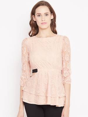 Peach embroidered net party-tops 2