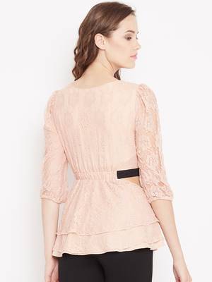 Peach embroidered net party-tops 3