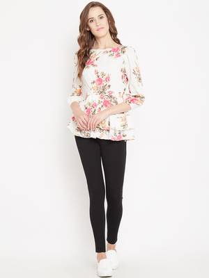 Cream printed crepe party-tops 1