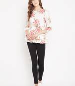 Cream printed crepe party-tops